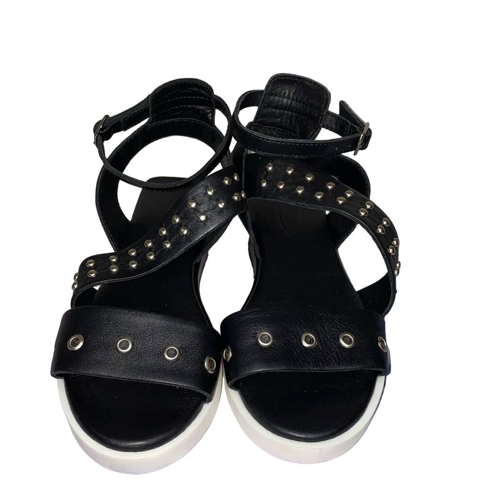 Sheridan Lane Black Leather Studded Platform‎ Sandals Y2K Minimal NWOT 36